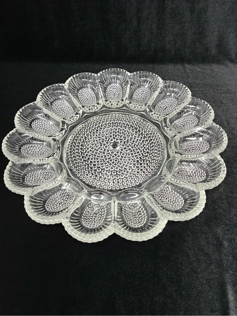 Vintage Indiana Glass Crystal Hobnail Deviled Egg 11' Serving Plate CottageCore